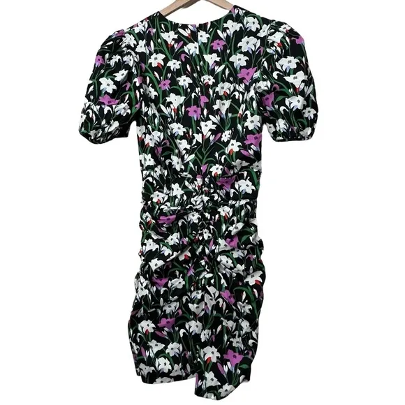 Veronica Beard Janis Dress 0 Pink Floral Ruched Puff Sleeve Wedding Brunch