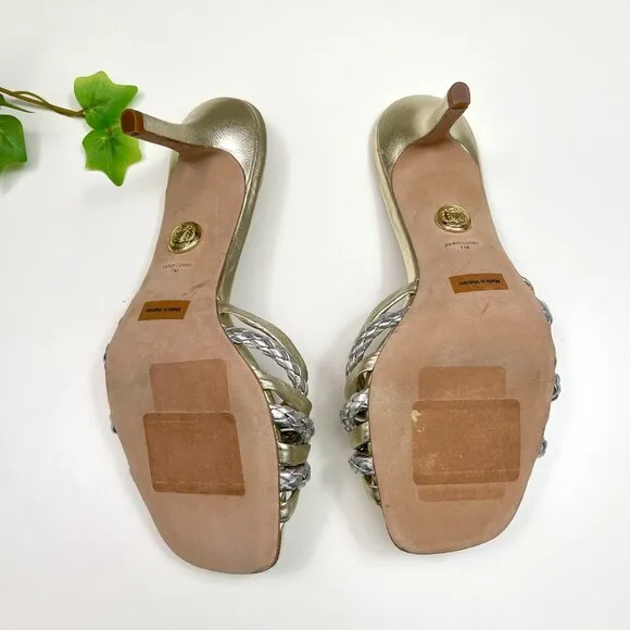 Veronica Beard Misa Metallic Braided Slide Sandals in Platinum Size 7