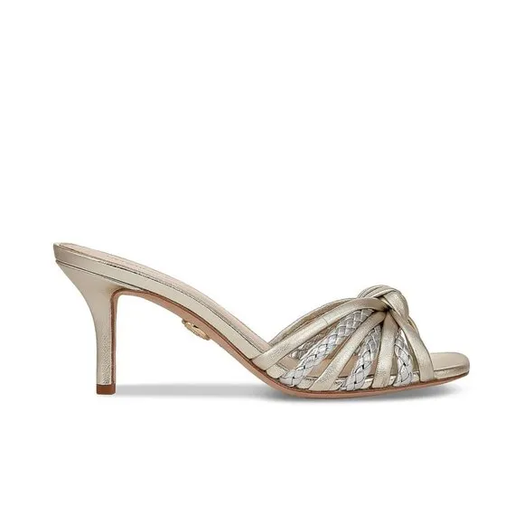 Veronica Beard Misa Metallic Braided Slide Sandals in Platinum Size 7