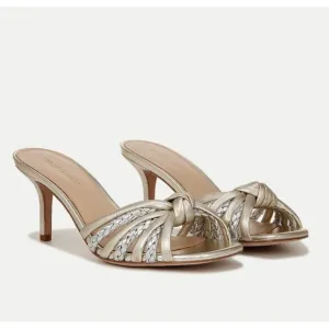 Veronica Beard Misa Metallic Braided Slide Sandals in Platinum Size 7