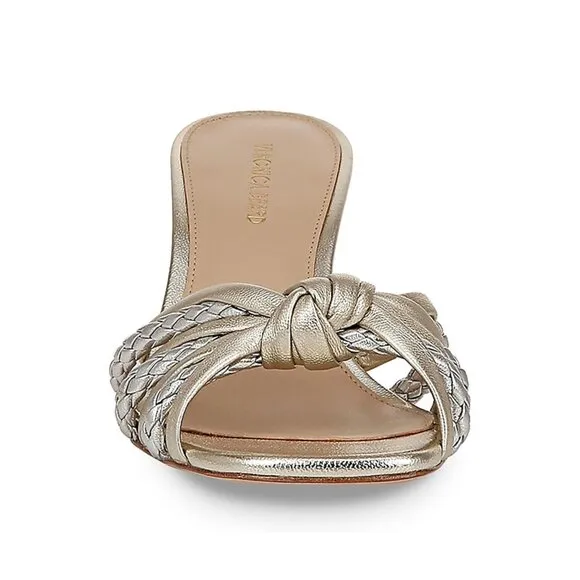 Veronica Beard Misa Metallic Braided Slide Sandals in Platinum Size 7