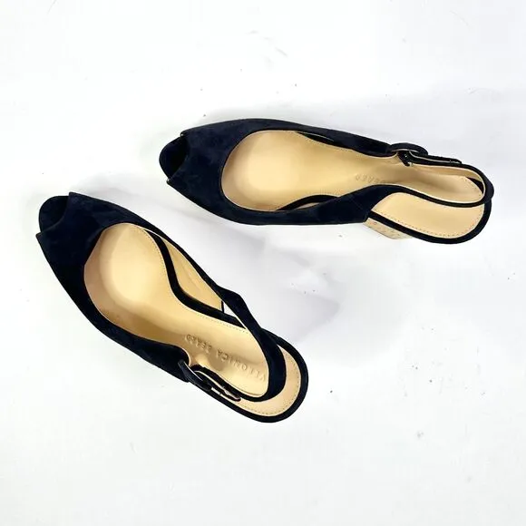 Veronica Beard Sandals Women 10 Navy Dali Platform Shoes Peeptoe Slingback NEW
