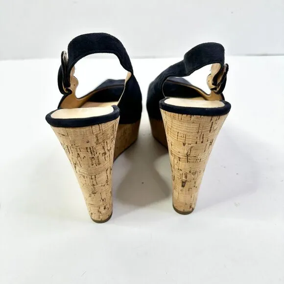 Veronica Beard Sandals Women 10 Navy Dali Platform Shoes Peeptoe Slingback NEW