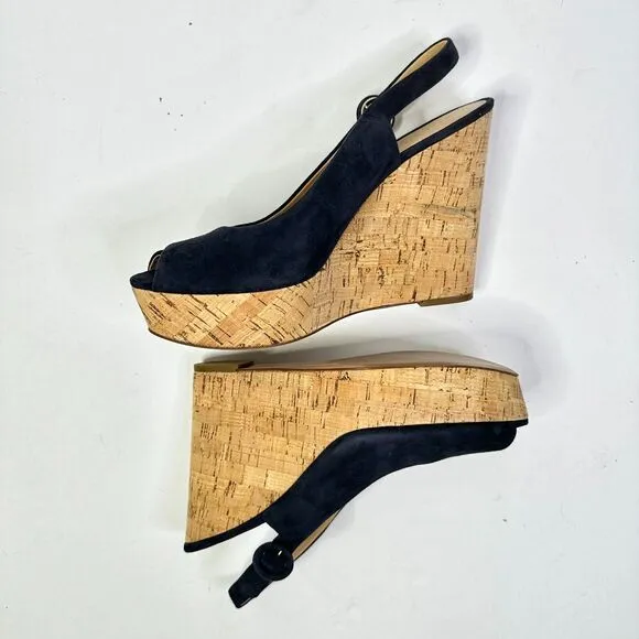 Veronica Beard Sandals Women 10 Navy Dali Platform Shoes Peeptoe Slingback NEW