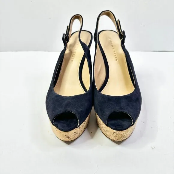 Veronica Beard Sandals Women 10 Navy Dali Platform Shoes Peeptoe Slingback NEW