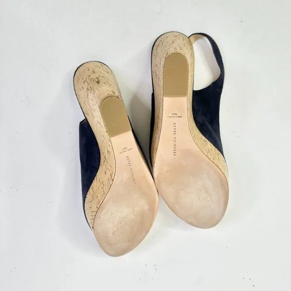 Veronica Beard Sandals Women 10 Navy Dali Platform Shoes Peeptoe Slingback NEW