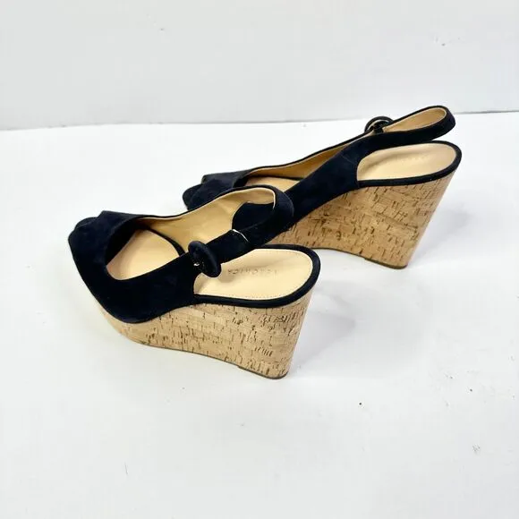 Veronica Beard Sandals Women 10 Navy Dali Platform Shoes Peeptoe Slingback NEW