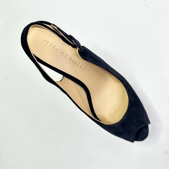 Veronica Beard Sandals Women 10 Navy Dali Platform Shoes Peeptoe Slingback NEW