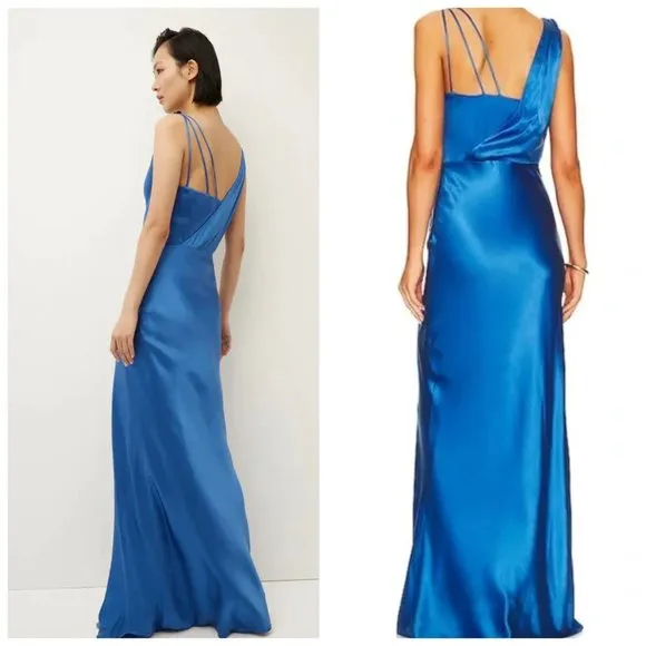 Veronica Beard SANDERSON Silk Spaghetti MAXI DRESS Azure Blue 00 NWT 698