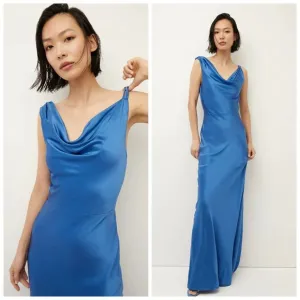 Veronica Beard SANDERSON Silk Spaghetti MAXI DRESS Azure Blue 00 NWT 698
