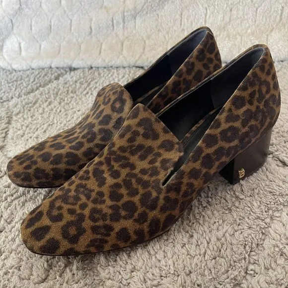 Veronica Beard Shoes Womens 7.5M Baylie Loafer Pumps Leopard Print‎ Suede Heel