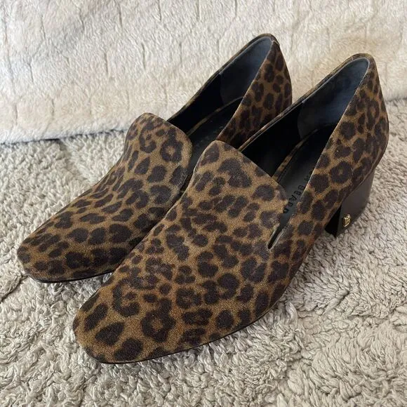 Veronica Beard Shoes Womens 7.5M Baylie Loafer Pumps Leopard Print‎ Suede Heel