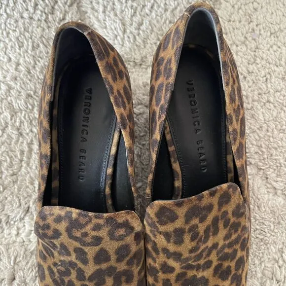 Veronica Beard Shoes Womens 7.5M Baylie Loafer Pumps Leopard Print‎ Suede Heel