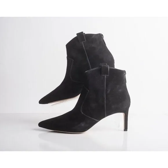 Veronica Beard Womens Ankle Booties Boots Black Suede Zip Up Pointed US 9.5 New