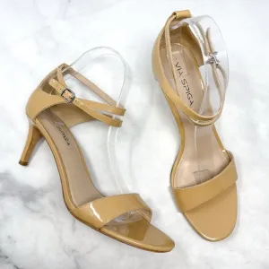 Via Spiga Leesa Patent Leather Strappy Low Midi Kitten Sandal Heels Sexy Nude 9