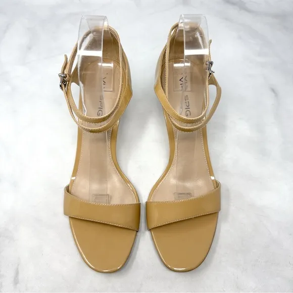 Via Spiga Leesa Patent Leather Strappy Low Midi Kitten Sandal Heels Sexy Nude 9
