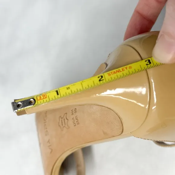 Via Spiga Leesa Patent Leather Strappy Low Midi Kitten Sandal Heels Sexy Nude 9