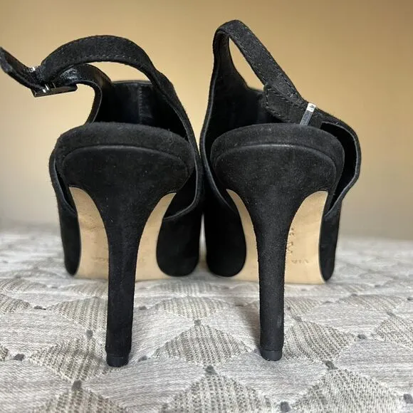 Via Spiga Teresa Black Suede Slingback Heeled Sandals Women 9 M Open Toe Classic