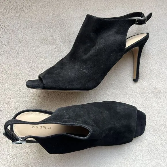 Via Spiga Teresa Black Suede Slingback Heeled Sandals Women 9 M Open Toe Classic