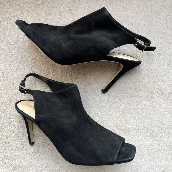 Via Spiga Teresa Black Suede Slingback Heeled Sandals Women 9 M Open Toe Classic
