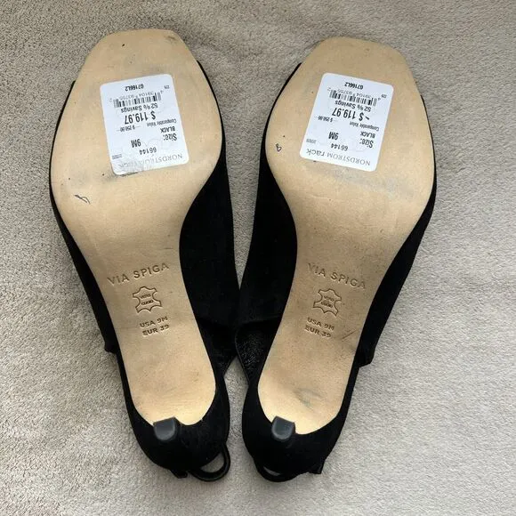 Via Spiga Teresa Black Suede Slingback Heeled Sandals Women 9 M Open Toe Classic