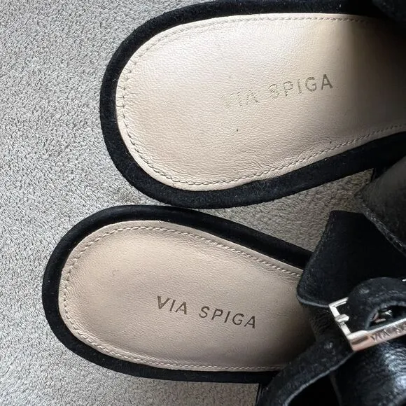 Via Spiga Teresa Black Suede Slingback Heeled Sandals Women 9 M Open Toe Classic