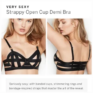 Victoria's secret very sexy strappy open cup demi bra 32 DD BLACK