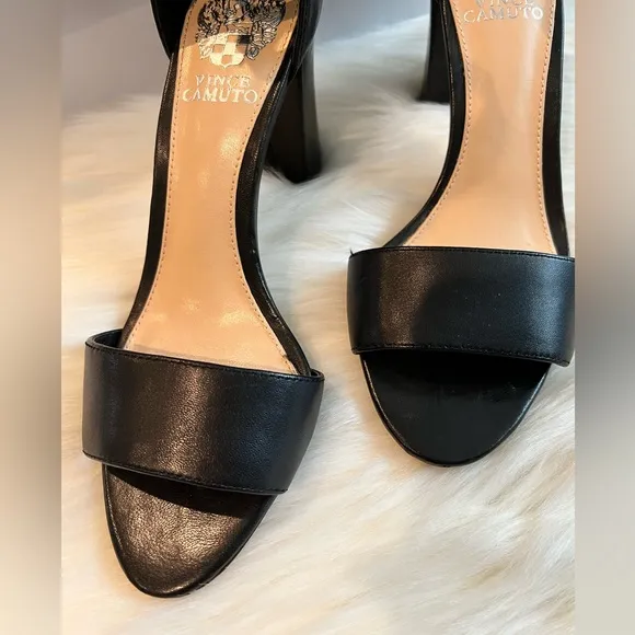 Vince Camuto Ankle Strap Black Leather Sandals