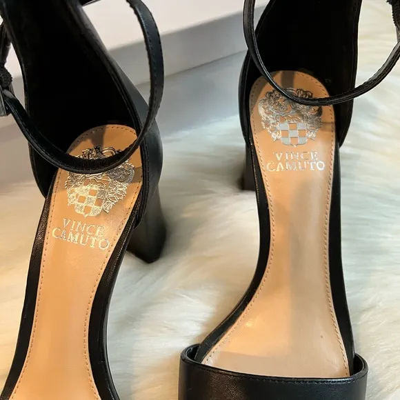 Vince Camuto Ankle Strap Black Leather Sandals