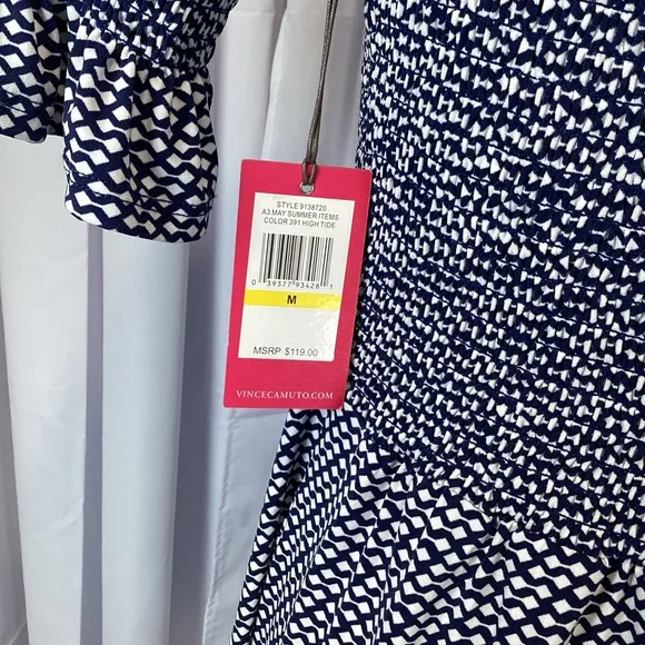 Vince Camuto Blue &amp; White Tea Length Dress NWT Size M