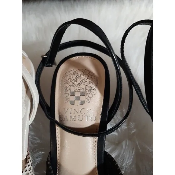 Vince Camuto Earlena Womens 7.5M Lot of 2 Black &amp; Cream Mesh Ankle Strap Sandals