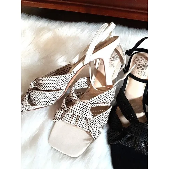 Vince Camuto Earlena Womens 7.5M Lot of 2 Black &amp; Cream Mesh Ankle Strap Sandals
