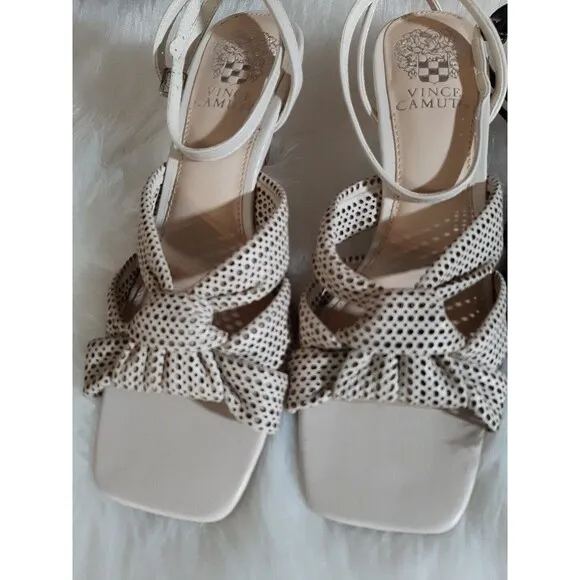 Vince Camuto Earlena Womens 7.5M Lot of 2 Black &amp; Cream Mesh Ankle Strap Sandals