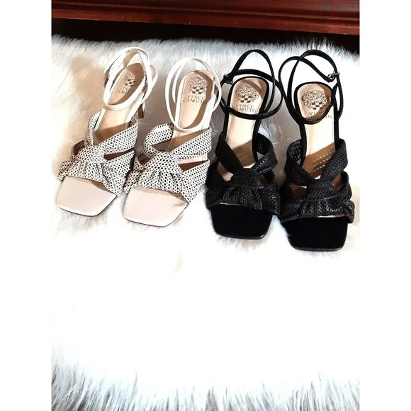 Vince Camuto Earlena Womens 7.5M Lot of 2 Black &amp; Cream Mesh Ankle Strap Sandals