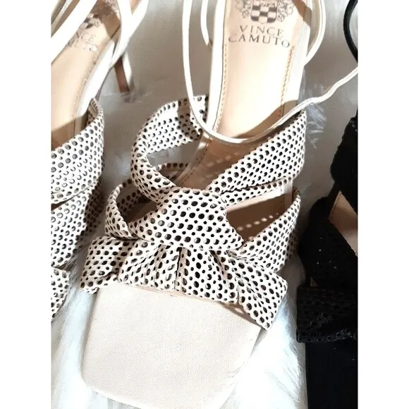 Vince Camuto Earlena Womens 7.5M Lot of 2 Black &amp; Cream Mesh Ankle Strap Sandals