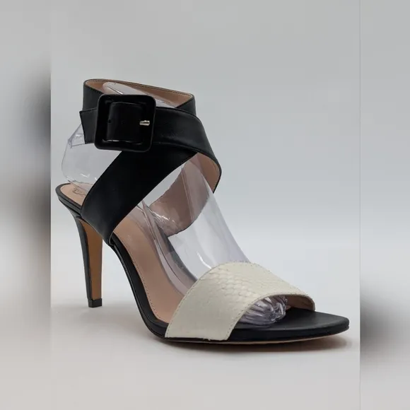 Vince Camuto Elegant Caesars Leather Stilletto Ivory/Black Heel Women's 9.5M
