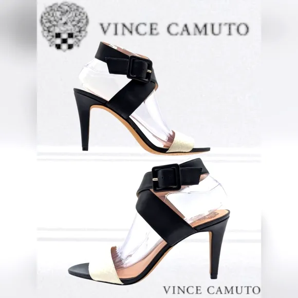 Vince Camuto Elegant Caesars Leather Stilletto Ivory/Black Heel Women's 9.5M