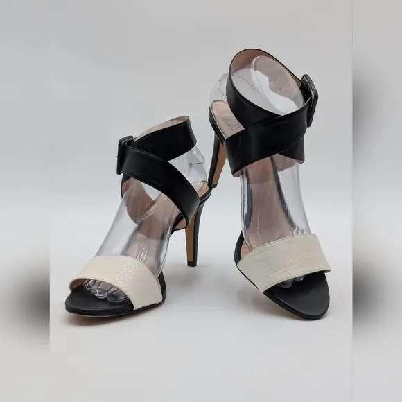 Vince Camuto Elegant Caesars Leather Stilletto Ivory/Black Heel Women's 9.5M