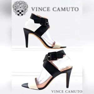 Vince Camuto Elegant Caesars Leather Stilletto Ivory/Black Heel Women's 9.5M