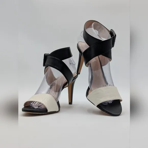 Vince Camuto Elegant Caesars Leather Stilletto Ivory/Black Heel Women's 9.5M