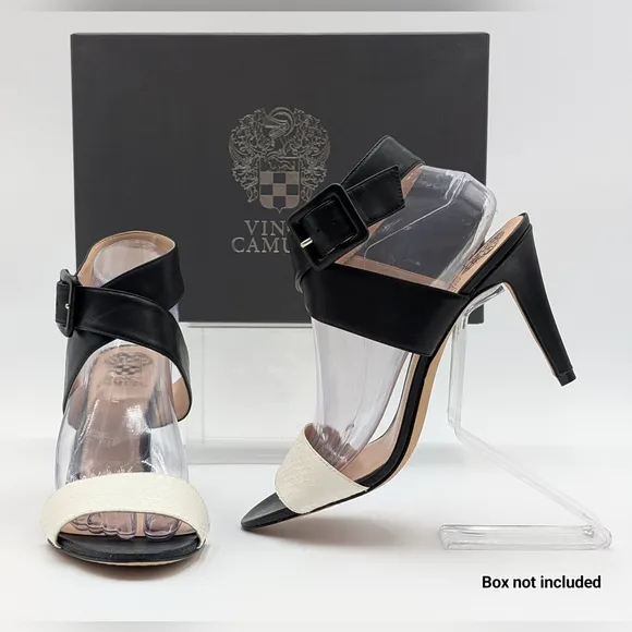 Vince Camuto Elegant Caesars Leather Stilletto Ivory/Black Heel Women's 9.5M