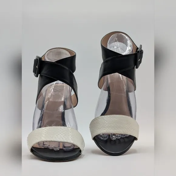 Vince Camuto Elegant Caesars Leather Stilletto Ivory/Black Heel Women's 9.5M