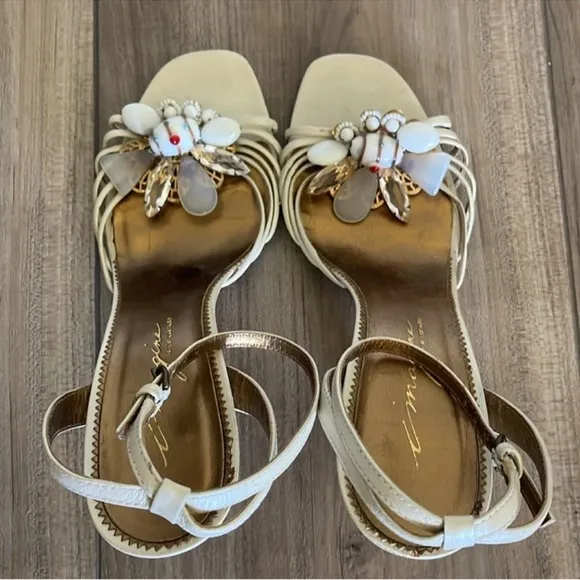 Vince camuto imagine ivory leather embellished heeled sandals s 8.5