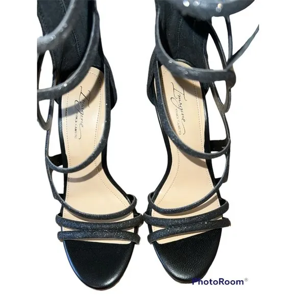 Vince Camuto Imagine Women's Daisi Heeled Sandals. Black Fine Glitter, Size 5
