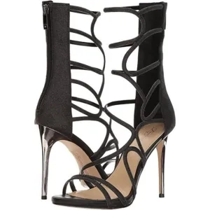 Vince Camuto Imagine Women's Daisi Heeled Sandals. Black Fine Glitter, Size 5