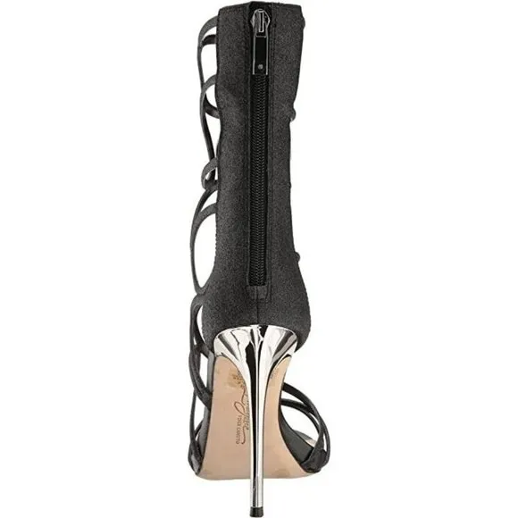 Vince Camuto Imagine Women's Daisi Heeled Sandals. Black Fine Glitter, Size 5