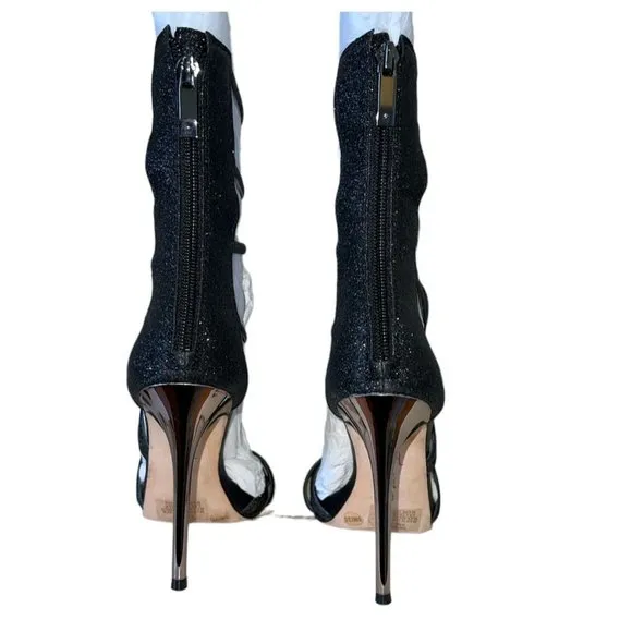 Vince Camuto Imagine Women's Daisi Heeled Sandals. Black Fine Glitter, Size 5