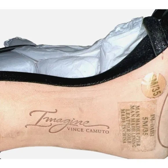 Vince Camuto Imagine Women's Daisi Heeled Sandals. Black Fine Glitter, Size 5
