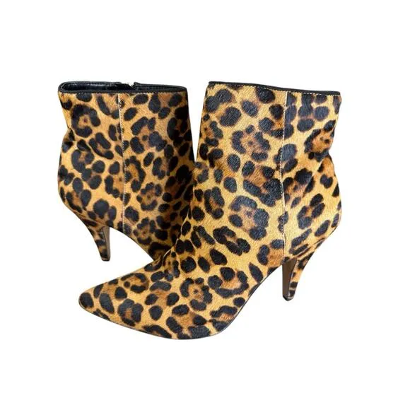 Vince Camuto Nandi2 Leopard Calf Hair Pointed Toe Booties Size 10 M