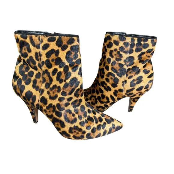 Vince Camuto Nandi2 Leopard Calf Hair Pointed Toe Booties Size 10 M